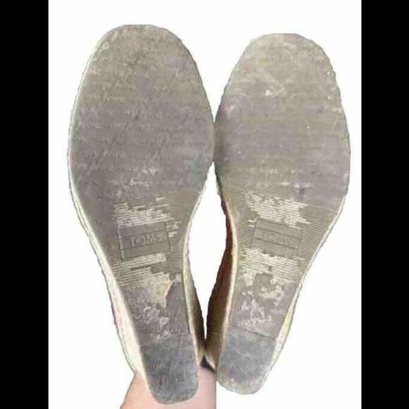 Toms Womens Wedges Size 7.5W Wide Red Classic Canvas Espadrille Slip On Peep Toe - Picture 6 of 10